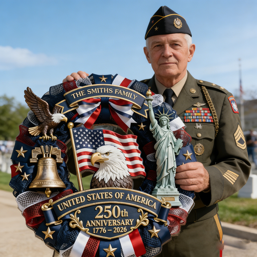 ❤️🇺🇸 Veteran Handmade Patriotic Wood Wreath – 1776–2026 America 250