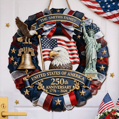 ❤️🇺🇸 Veteran Handmade Patriotic Wood Wreath – 1776–2026 America 250