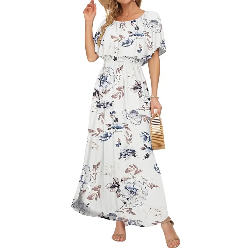 🔥Summer Hot Sale 50% OFF🔥Women's Off The Shoulder Dress Wedding Guest Dress Summer Casual Long Ruffle Party Side Split Beach Maxi Dresses