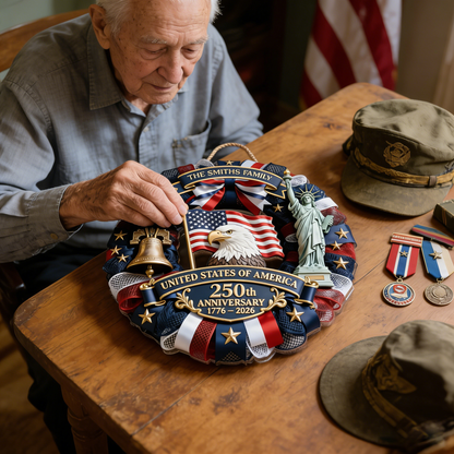 ❤️🇺🇸 Veteran Handmade Patriotic Wood Wreath – 1776–2026 America 250