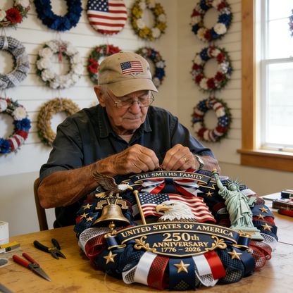 ❤️🇺🇸 Veteran Handmade Patriotic Wood Wreath – 1776–2026 America 250