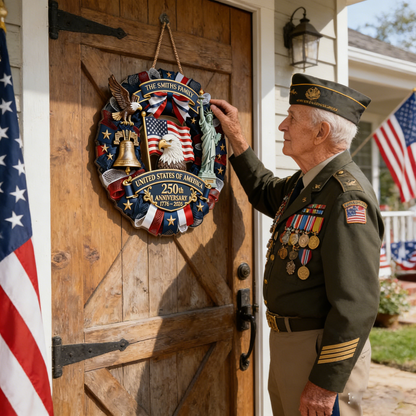 ❤️🇺🇸 Veteran Handmade Patriotic Wood Wreath – 1776–2026 America 250