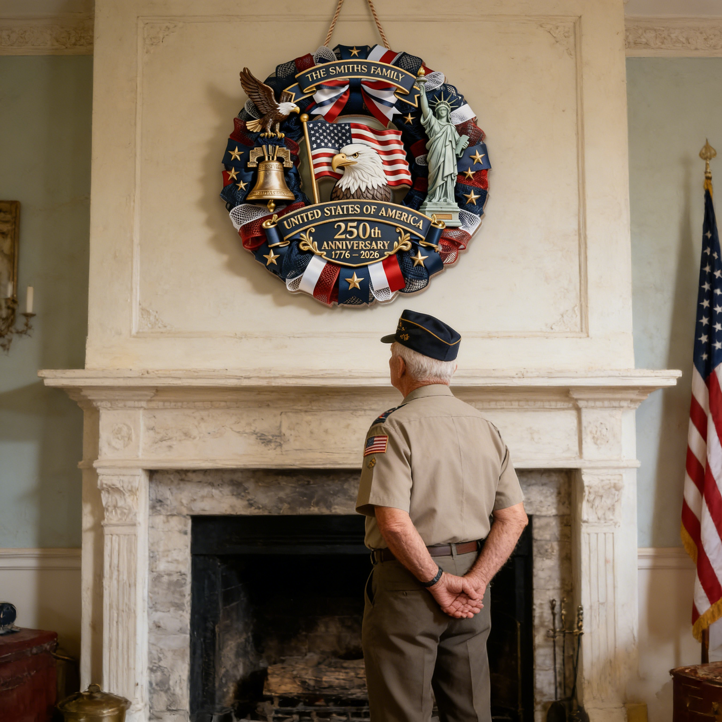 ❤️🇺🇸 Veteran Handmade Patriotic Wood Wreath – 1776–2026 America 250