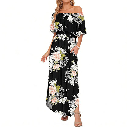 🔥Summer Hot Sale 50% OFF🔥Women's Off The Shoulder Dress Wedding Guest Dress Summer Casual Long Ruffle Party Side Split Beach Maxi Dresses
