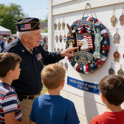 ❤️🇺🇸 Veteran Handmade Patriotic Wood Wreath – 1776–2026 America 250