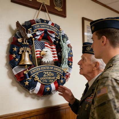 ❤️🇺🇸 Veteran Handmade Patriotic Wood Wreath – 1776–2026 America 250