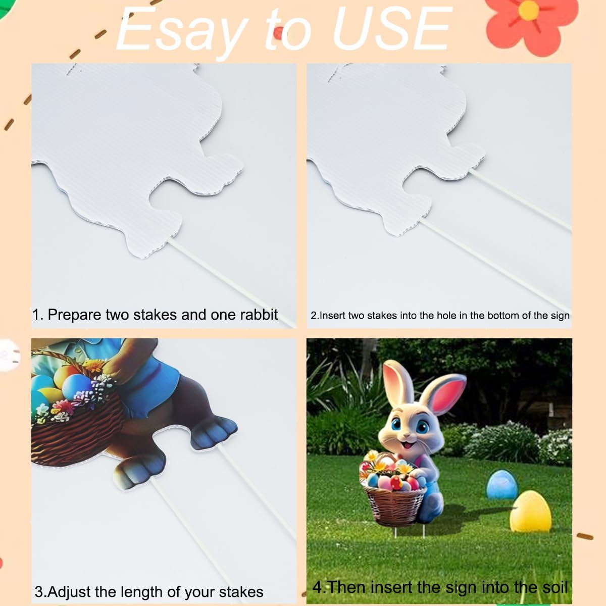 🐰 6PCS Easter Bunny Yard Sign Set