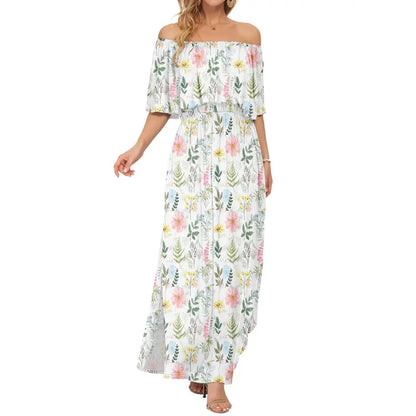 🔥Summer Hot Sale 50% OFF🔥Women's Off The Shoulder Dress Wedding Guest Dress Summer Casual Long Ruffle Party Side Split Beach Maxi Dresses