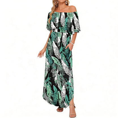 🔥Summer Hot Sale 50% OFF🔥Women's Off The Shoulder Dress Wedding Guest Dress Summer Casual Long Ruffle Party Side Split Beach Maxi Dresses