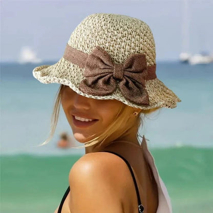 🔥Summer Special !✨Straw Hat with Retro Bow – Foldable & Breathable for Summer
