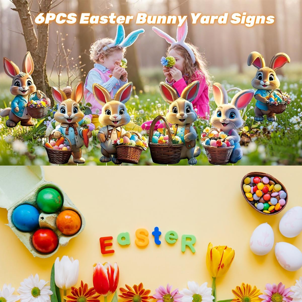 🐰 6PCS Easter Bunny Yard Sign Set