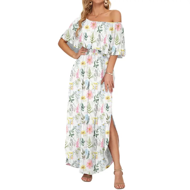 🔥Summer Hot Sale 50% OFF🔥Women's Off The Shoulder Dress Wedding Guest Dress Summer Casual Long Ruffle Party Side Split Beach Maxi Dresses