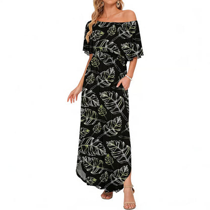 🔥Summer Hot Sale 50% OFF🔥Women's Off The Shoulder Dress Wedding Guest Dress Summer Casual Long Ruffle Party Side Split Beach Maxi Dresses