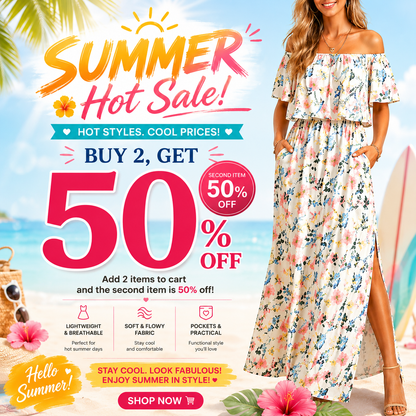 🔥Summer Hot Sale 50% OFF🔥Women's Off The Shoulder Dress Wedding Guest Dress Summer Casual Long Ruffle Party Side Split Beach Maxi Dresses