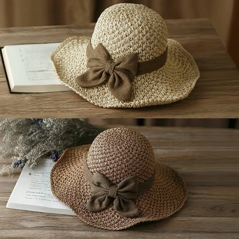 🔥Summer Special !✨Straw Hat with Retro Bow – Foldable & Breathable for Summer