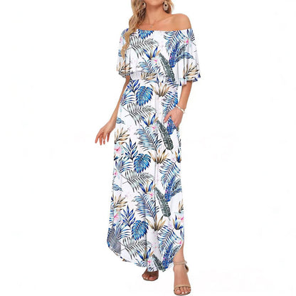 🔥Summer Hot Sale 50% OFF🔥Women's Off The Shoulder Dress Wedding Guest Dress Summer Casual Long Ruffle Party Side Split Beach Maxi Dresses