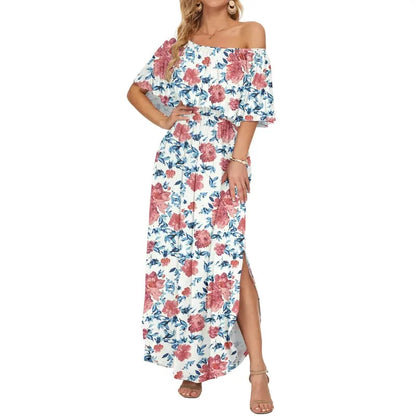 🔥Summer Hot Sale 50% OFF🔥Women's Off The Shoulder Dress Wedding Guest Dress Summer Casual Long Ruffle Party Side Split Beach Maxi Dresses