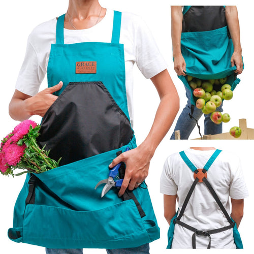 💖Mother's Day Hot Sale 50% OFF 🌱Cross Back Gardening Apron With Deep Kangaroo Release Pockets